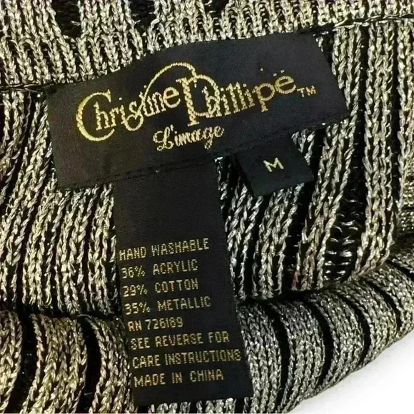 Vintage gold & black metallic beaded 3/4 sleeve cowl neck sweater size M - Picture 2 of 9